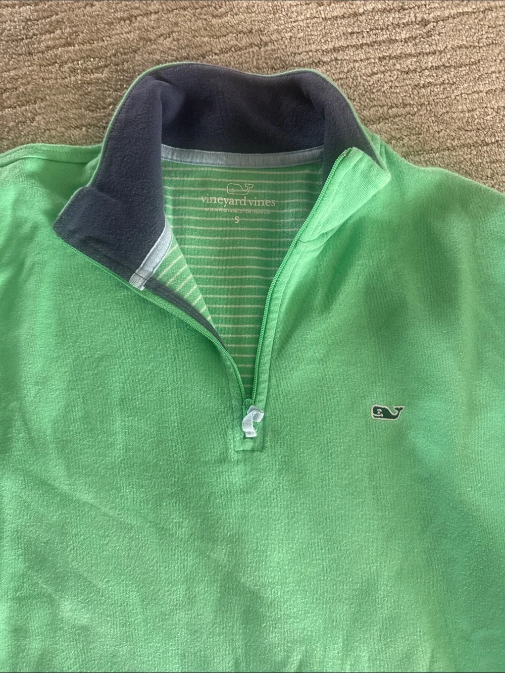Vineyard Vines Men's Mint Green Quarter-Zip Pullover with Navy  small Trim